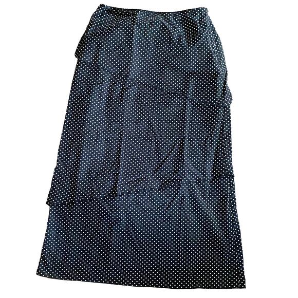 Garnet Hill Black Polka Dot 100% Cotton Midi Skirt Sz 8 Side Zip 3 Tiers Classic - Picture 1 of 4